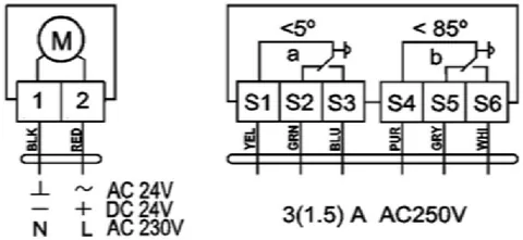 Схема подключения BLF 24 B 3.0 из паспорта производителя