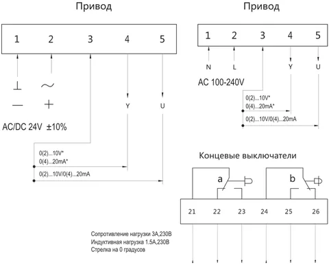 Схема подключения SM 24 BS из паспорта производителя